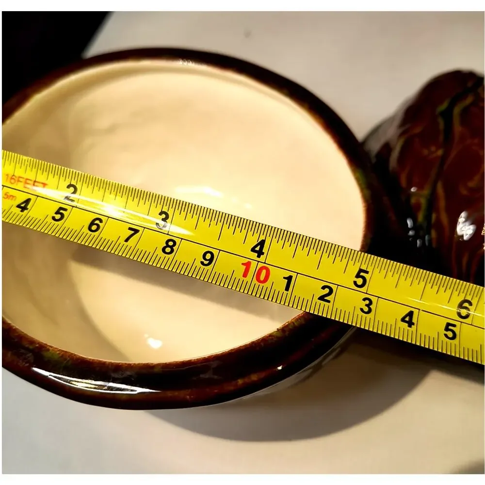 2045.  Vintage Ceramic MCM Lidded Walnut Trinket Dish Fall Decor Studio Art